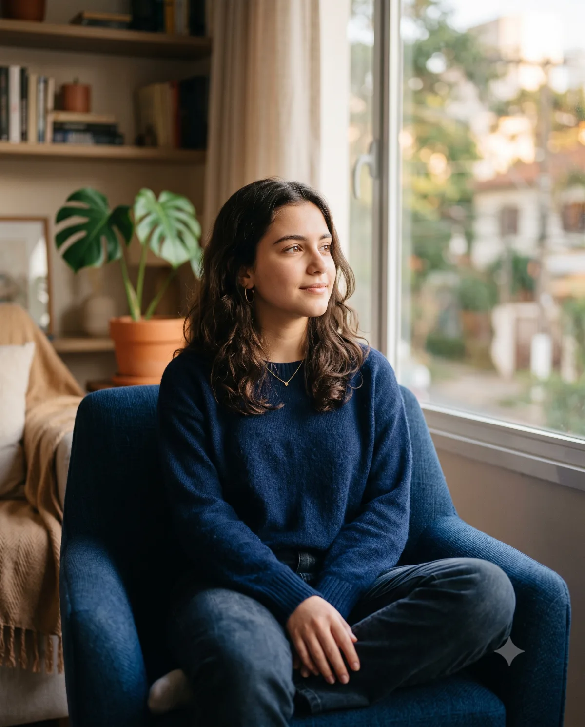 Adolescente em um momento tranquilo, luz natural